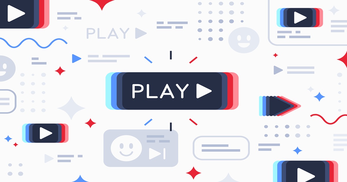 Decorative play button surrounded by other video icons